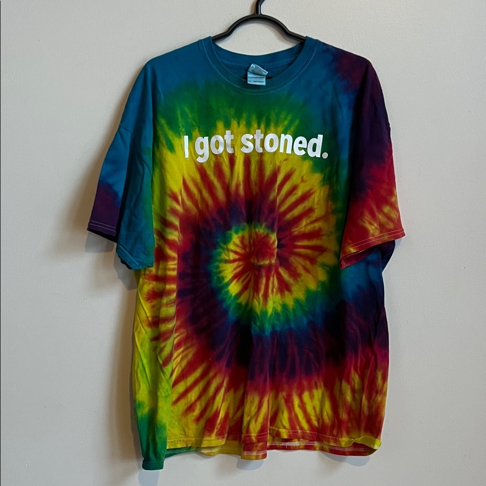 Gildan tie dye Blue and Green Cotton T-Shirt 2XL I got stones lapidary tee